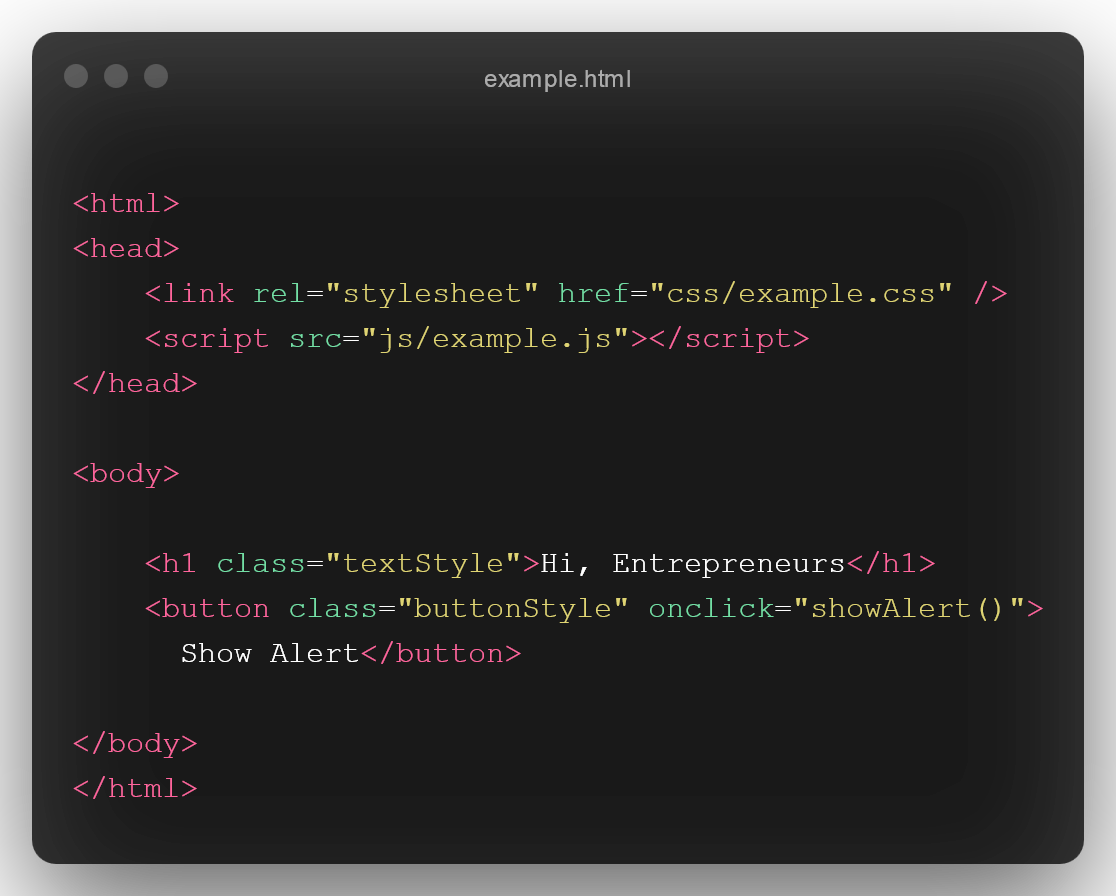 HTML code example of website for entreprenuers